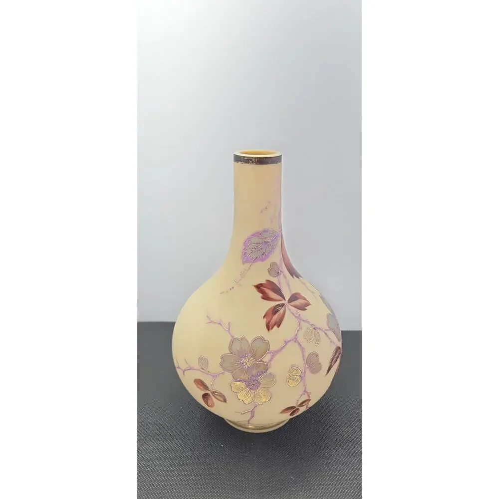 Floral Moriage Style Vase Raised Enamel Pink Gold Cream Decorative 9